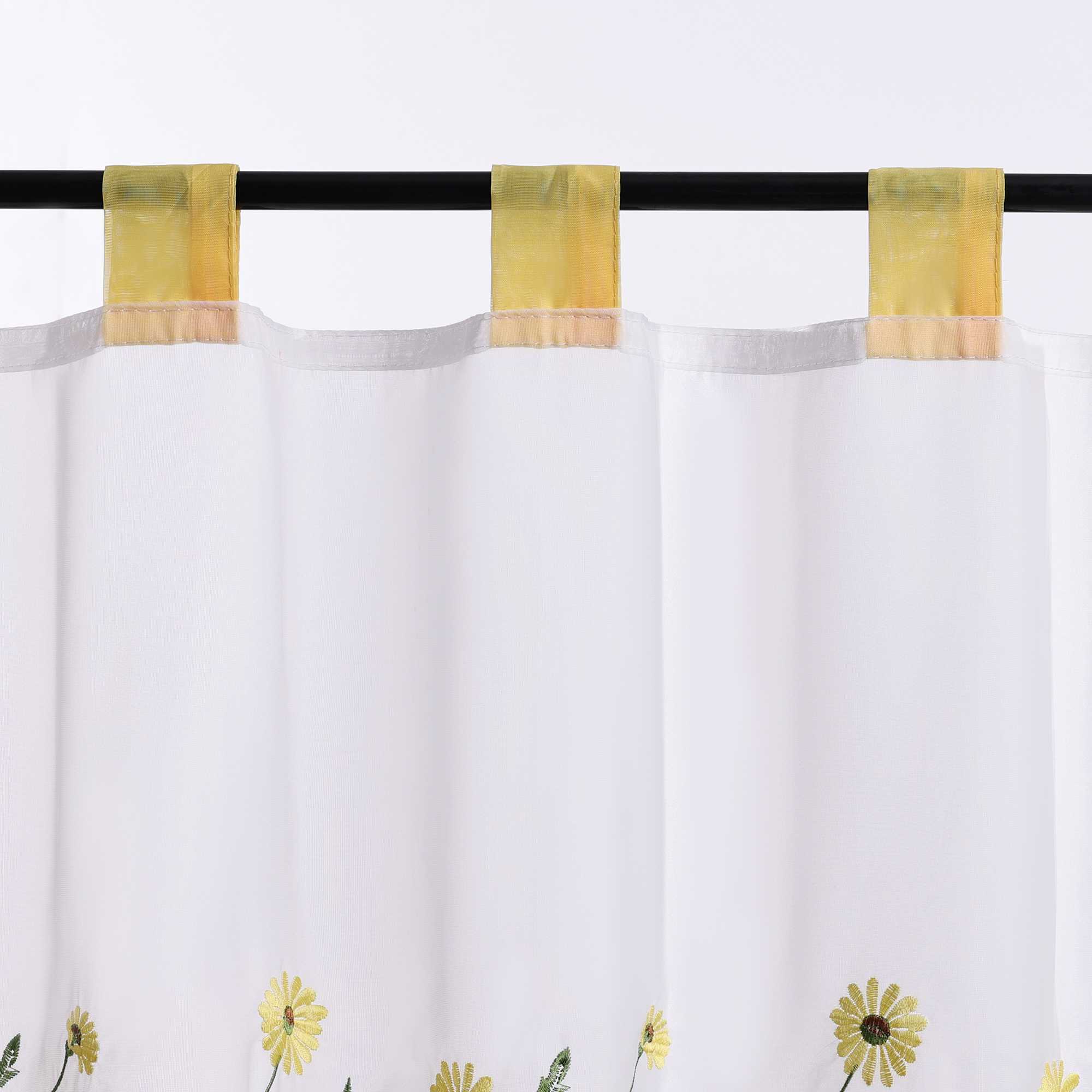 Cafe Curtains Country Style Sheer with Small Daisy Embroidery - Yellow, H x W 45 x 90cm