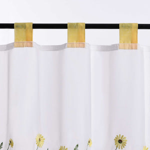 Cafe Curtains Country Style Sheer with Small Daisy Embroidery - Yellow, H x W 45 x 90cm