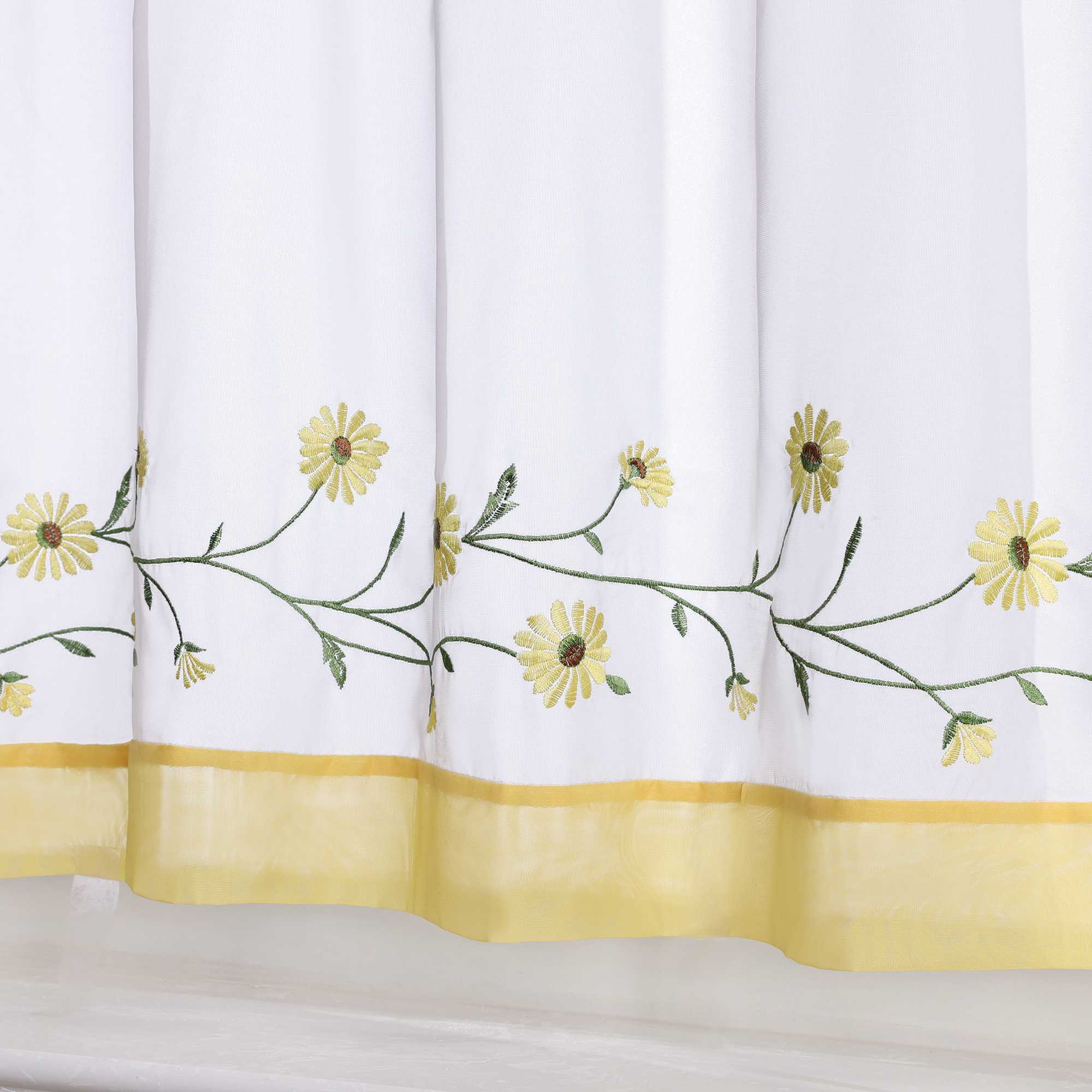 Cafe Curtains Country Style Sheer with Small Daisy Embroidery - Yellow, H x W 30 x 120cm