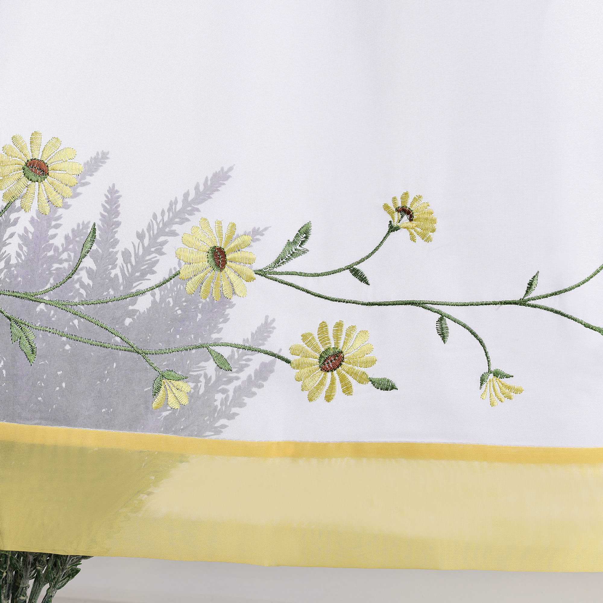 Cafe Curtains Country Style Sheer with Small Daisy Embroidery - Yellow, H x W 45 x 120cm