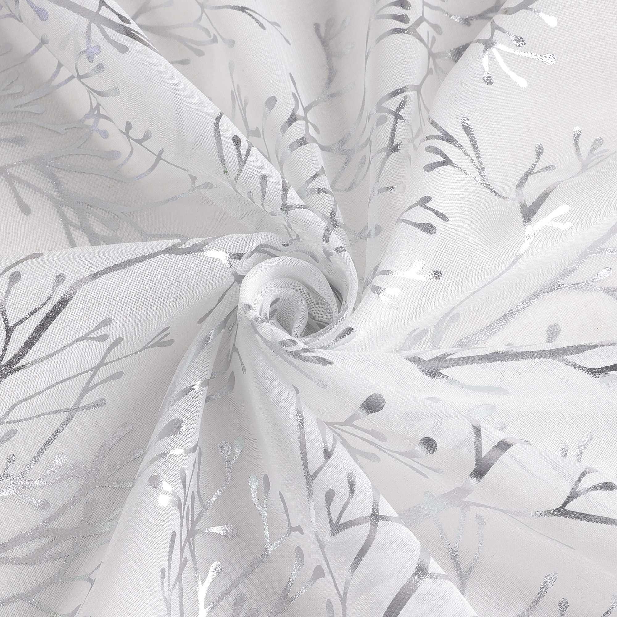 Curtain with Gold-Tone Branch Pattern and Curtain Tape - Brown, W x H 140 x 260cm