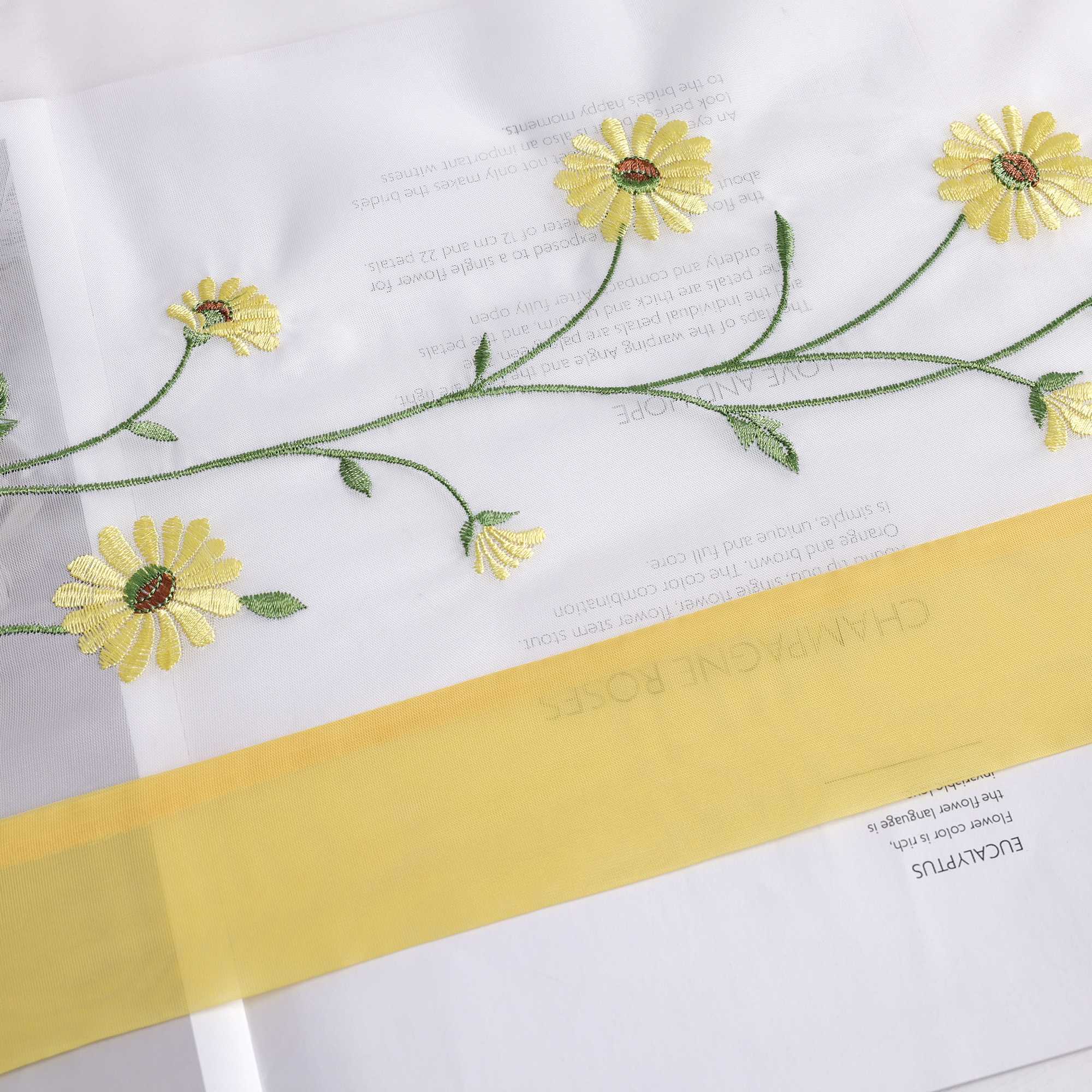 Cafe Curtains Country Style Sheer with Small Daisy Embroidery - Yellow, H x W 60 x 90cm