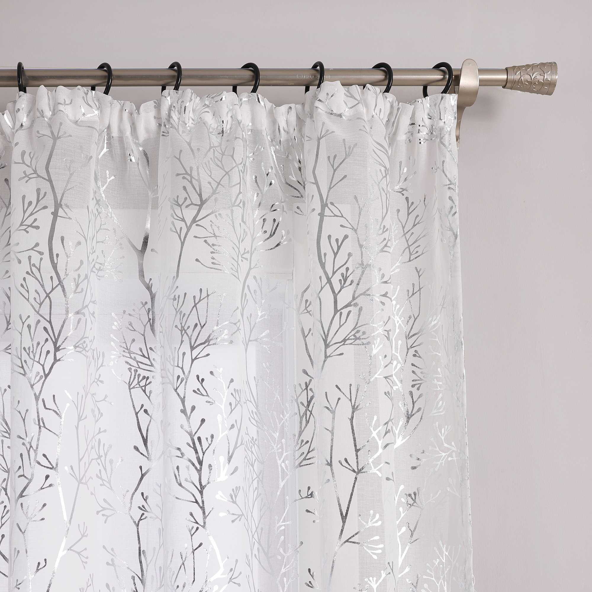 Curtain with Gold-Tone Branch Pattern and Curtain Tape - Brown, W x H 140 x 145cm