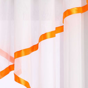 Cafe Curtain with Scalloped Edge, Satin Ribbon and Valance - Green, H x W 145 x 450cm