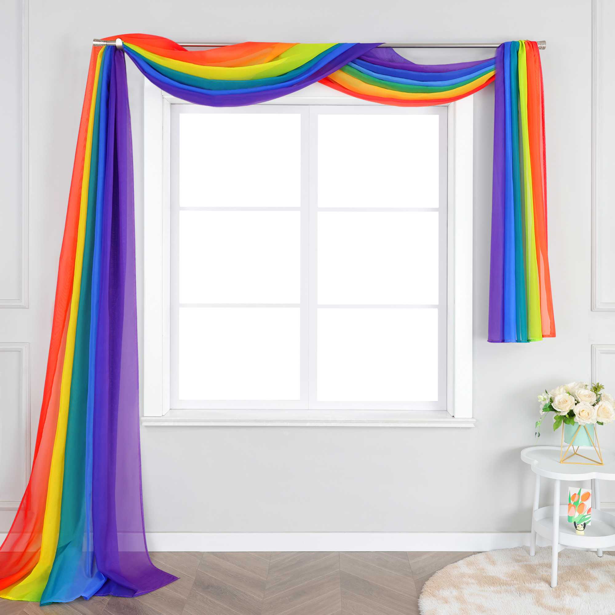 Voile Curtain in Rainbow Colors - Rainbow, W x H 140 x 300cm