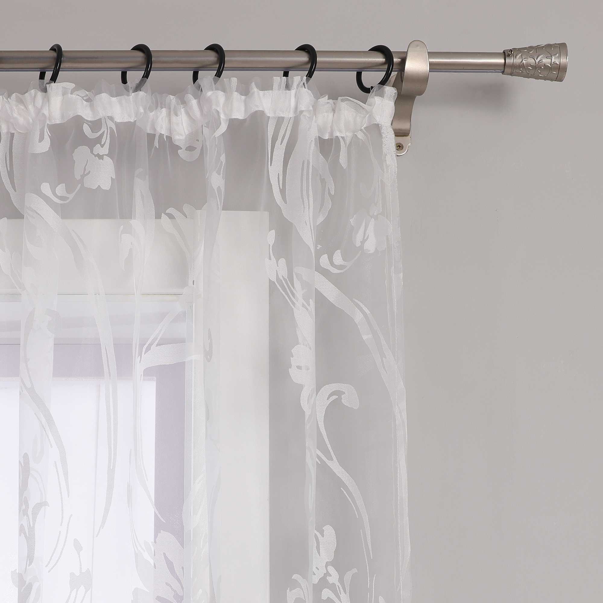Curtain with Floral Pattern Semi-Sheer 1 Piece - Curtain-Tape Panel, White