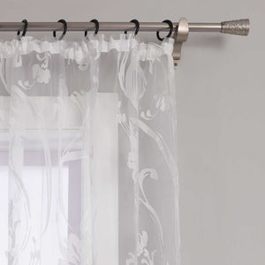 Curtain with Floral Pattern Semi-Sheer 1 Piece - Curtain-Tape Panel, White