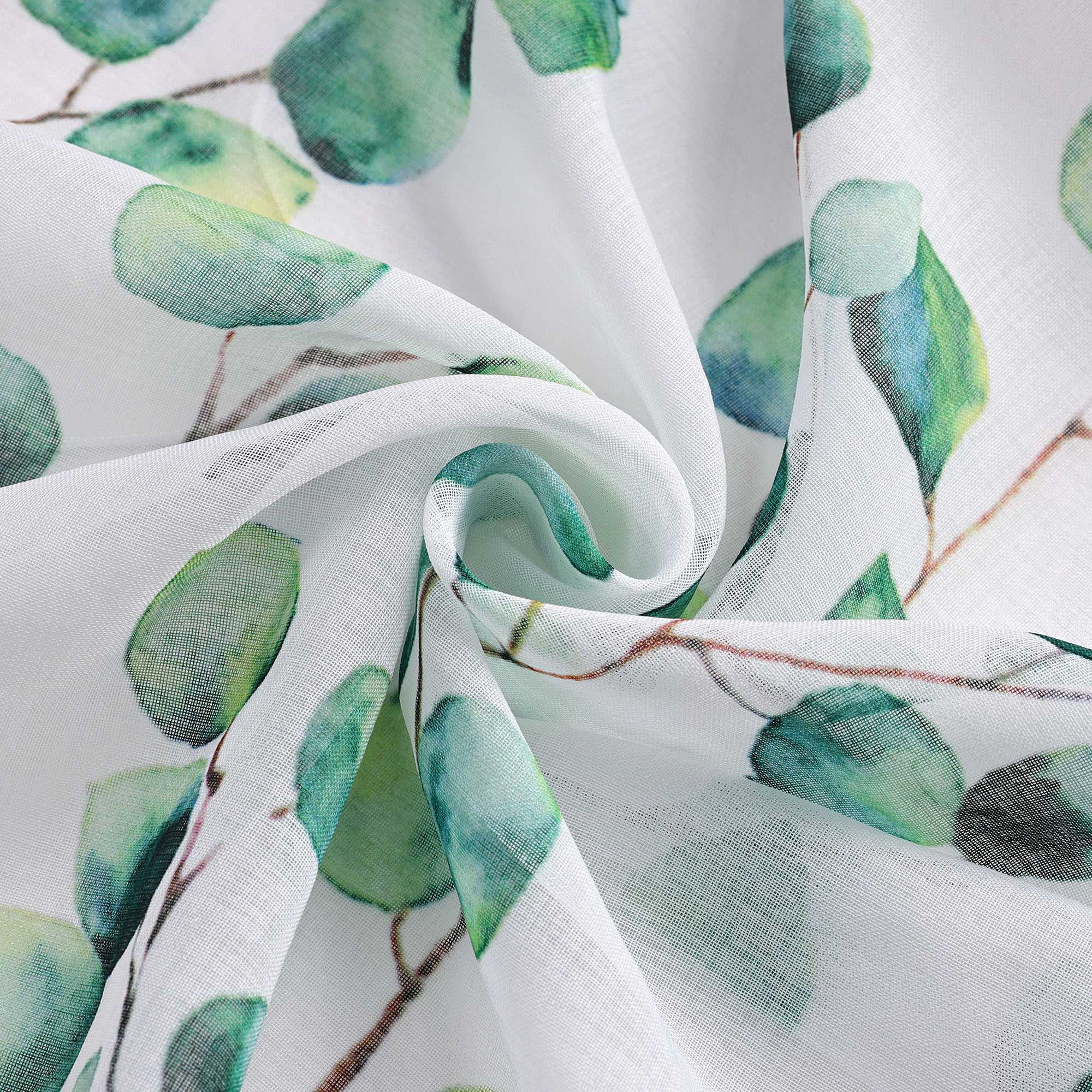 Hook-and-Loop Sliding Panel Curtains with Green Leaf Pattern Light-Filtering Set of 2