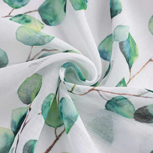 Hook-and-Loop Sliding Panel Curtains with Green Leaf Pattern Light-Filtering Set of 2