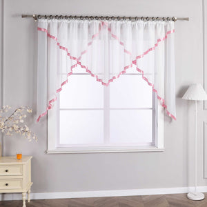 Cafe Curtain with Scalloped Edge, Satin Ribbon and Valance - Orange, H x W 120 x 300cm