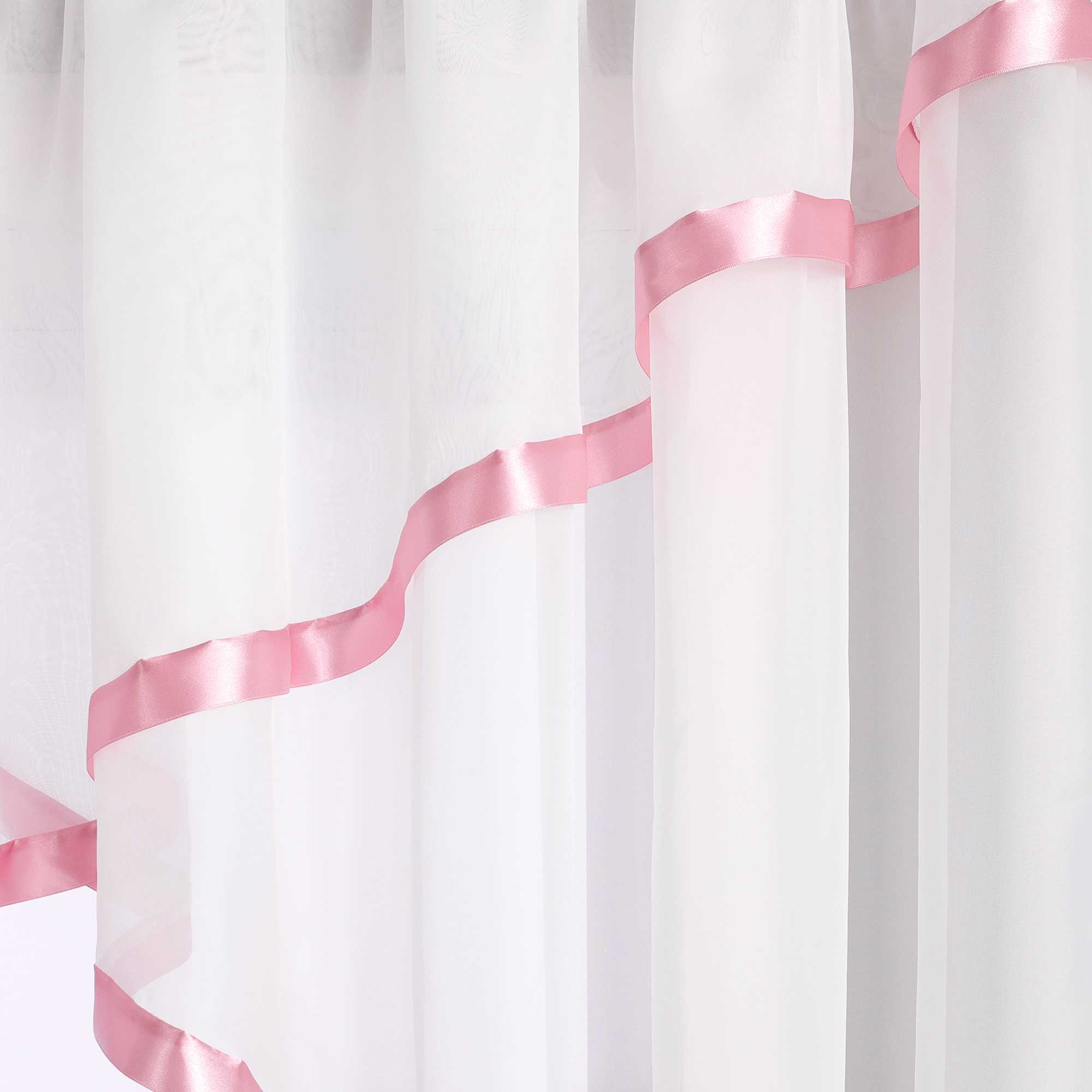 Cafe Curtain with Scalloped Edge, Satin Ribbon and Valance - Orange, H x W 145 x 450cm