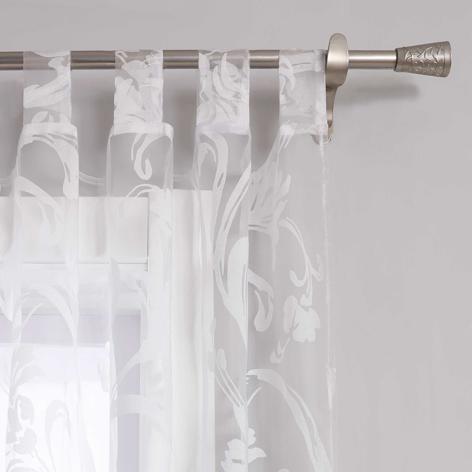 Curtain with Floral Pattern Semi-Sheer 1 Piece - Tab-Top Panel, White