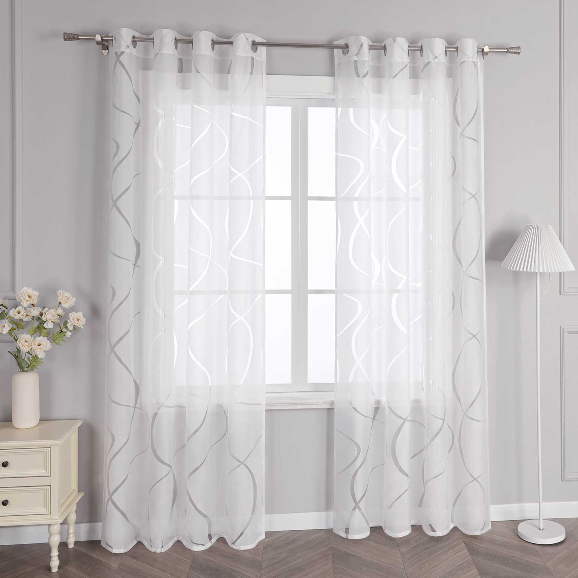 Grommet Curtain with Wave Pattern 1 Piece - White, W x H 140 x 175cm