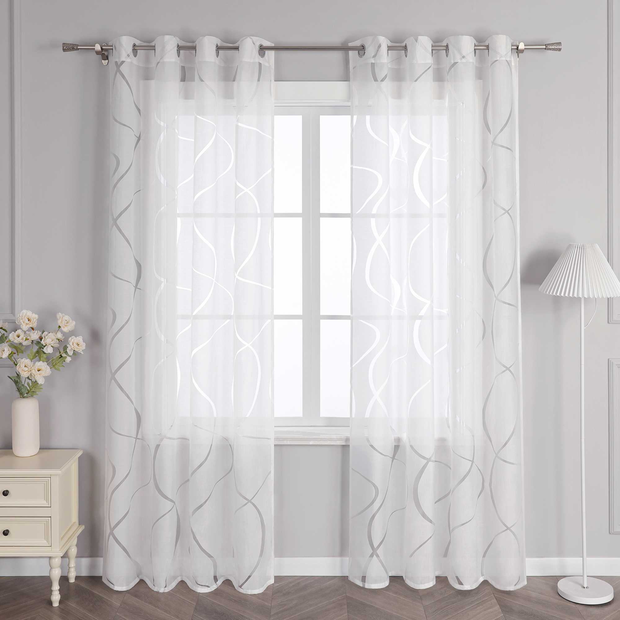 Grommet Curtain with Wave Pattern 1 Piece - White, W x H 140 x 145cm