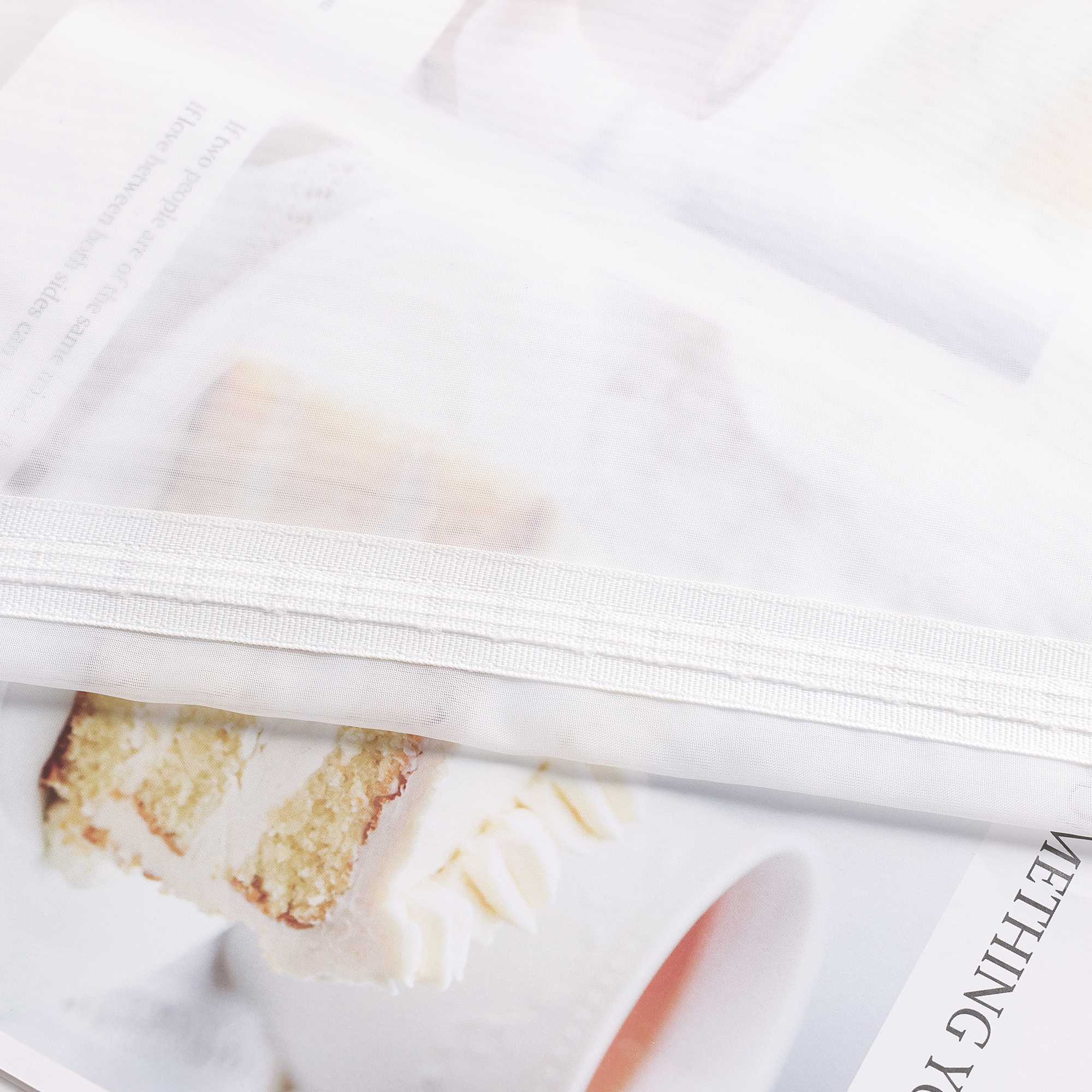 Cafe Curtain with Scalloped Edge, Satin Ribbon and Valance - White, H x W 145 x 600cm