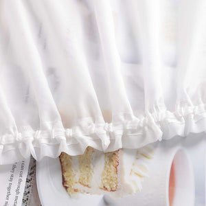 Cafe Curtain with Scalloped Edge, Satin Ribbon and Valance - White, H x W 120 x 600cm