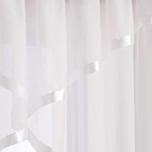 Cafe Curtain with Scalloped Edge, Satin Ribbon and Valance - White, H x W 120 x 450cm