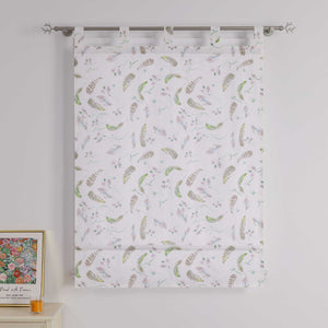 Roman Shade with Tab Tops Voile with Feather Print Semi-Sheer - White, W x H 100 x 140cm