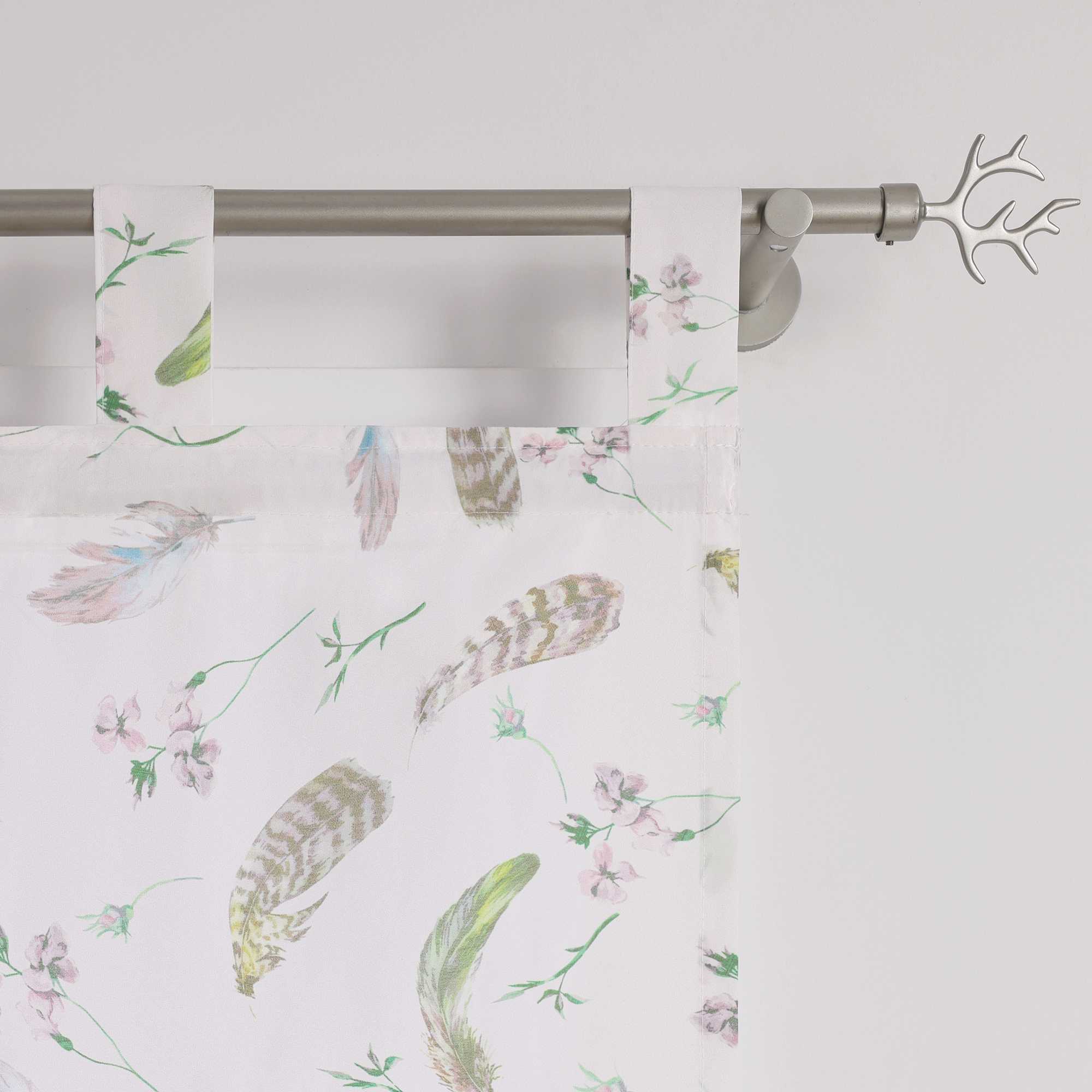 Roman Shade with Tab Tops Voile with Feather Print Semi-Sheer - White, W x H 120 x 140cm