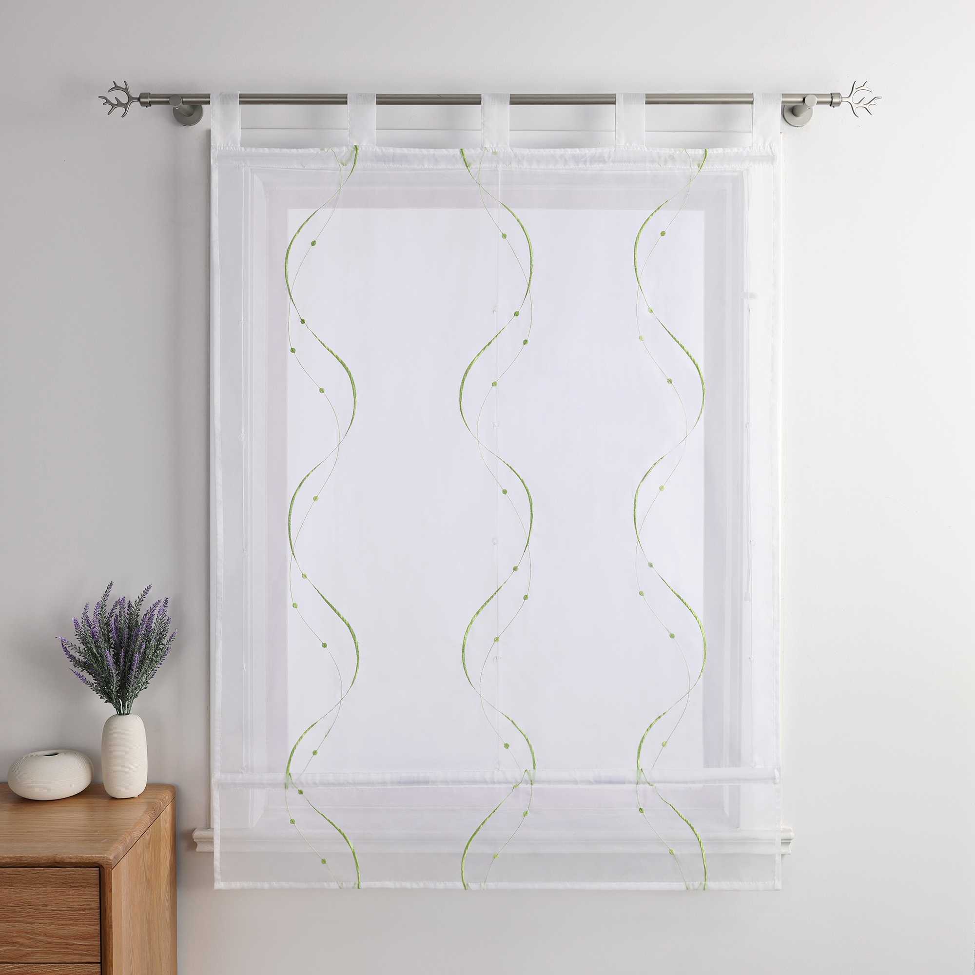 Roman Shade with Tab-Top Hanging and Wave Pattern Embroidery