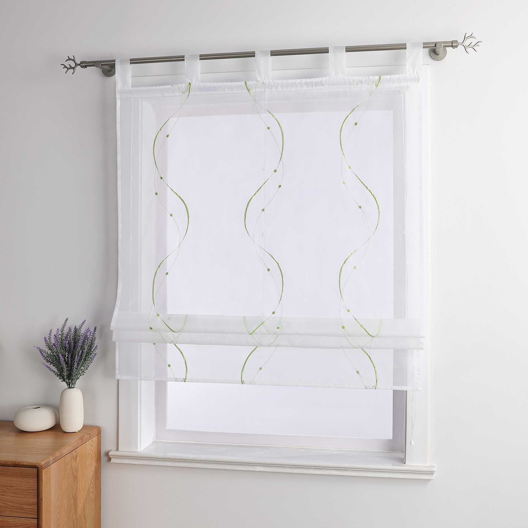 Roman Shade with Tab-Top Hanging and Wave Pattern Embroidery