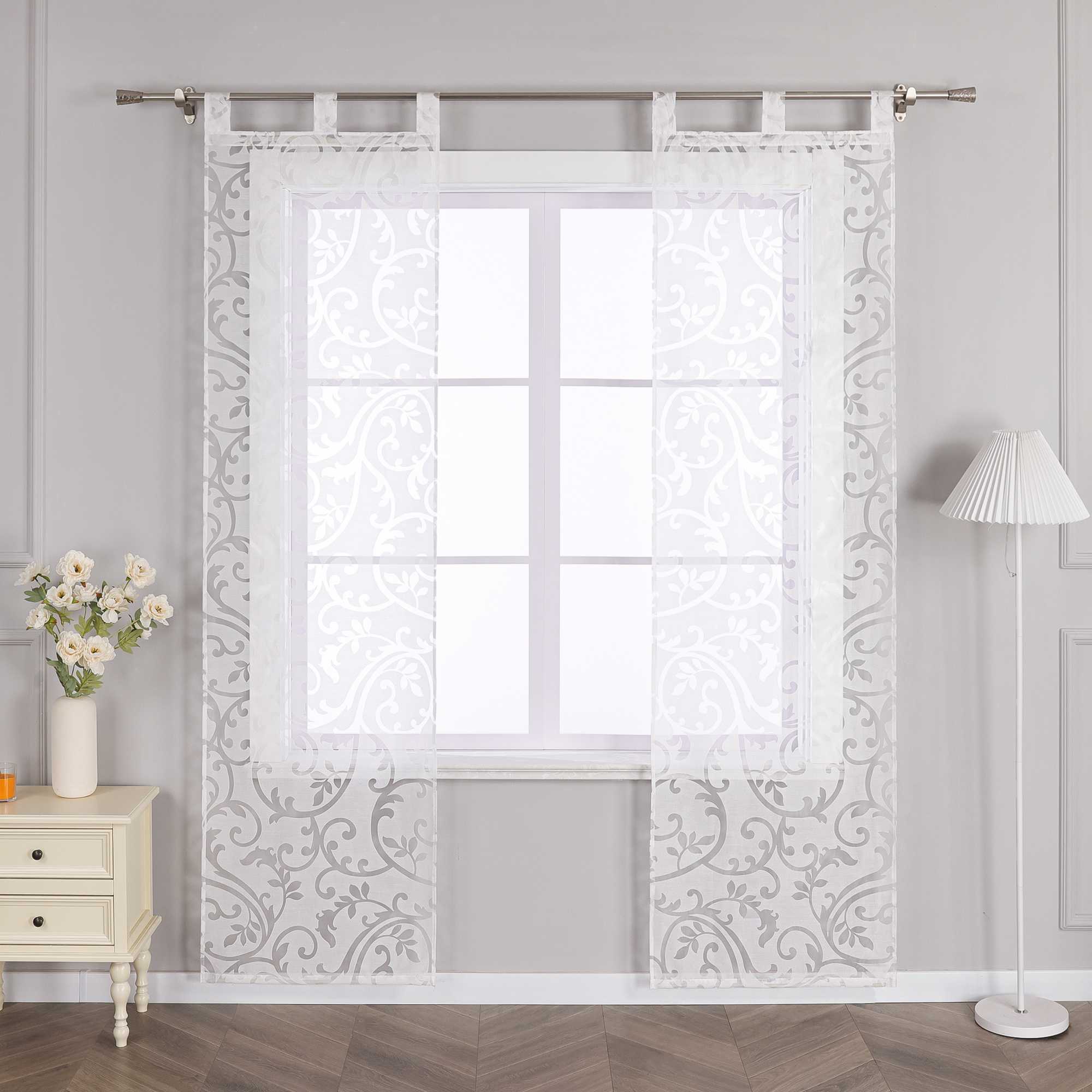 Sliding Panel Curtains Burnout Fabric Panel Curtains with Phoenix-Flower Pattern