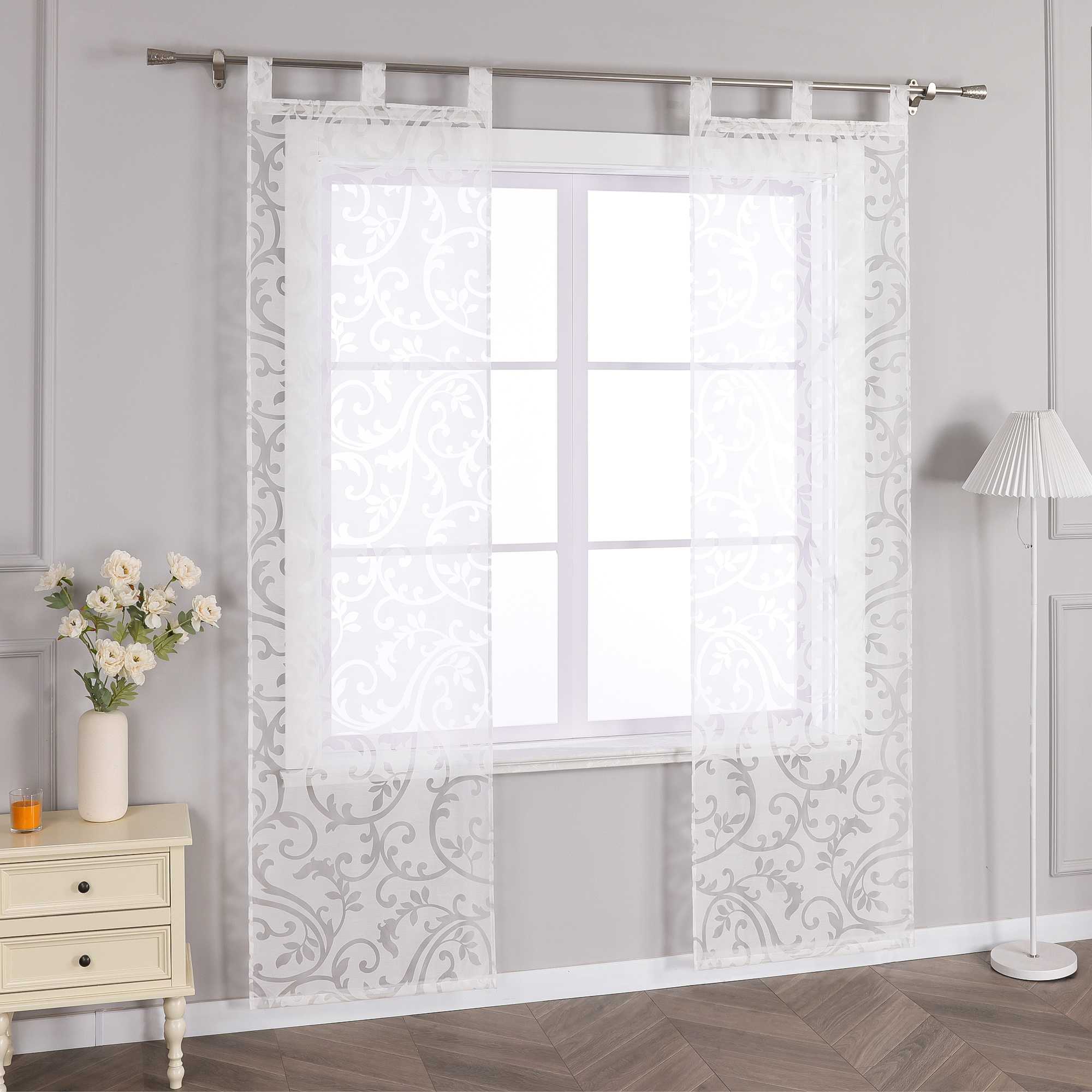 Sliding Panel Curtains Burnout Fabric Panel Curtains with Phoenix-Flower Pattern