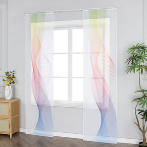 Sliding Panel Curtains Semi-Sheer Light-Filtering with Gradient and Wavy Lines for Curtain Track 2 Pieces - White, W x H 57 x 175 cm