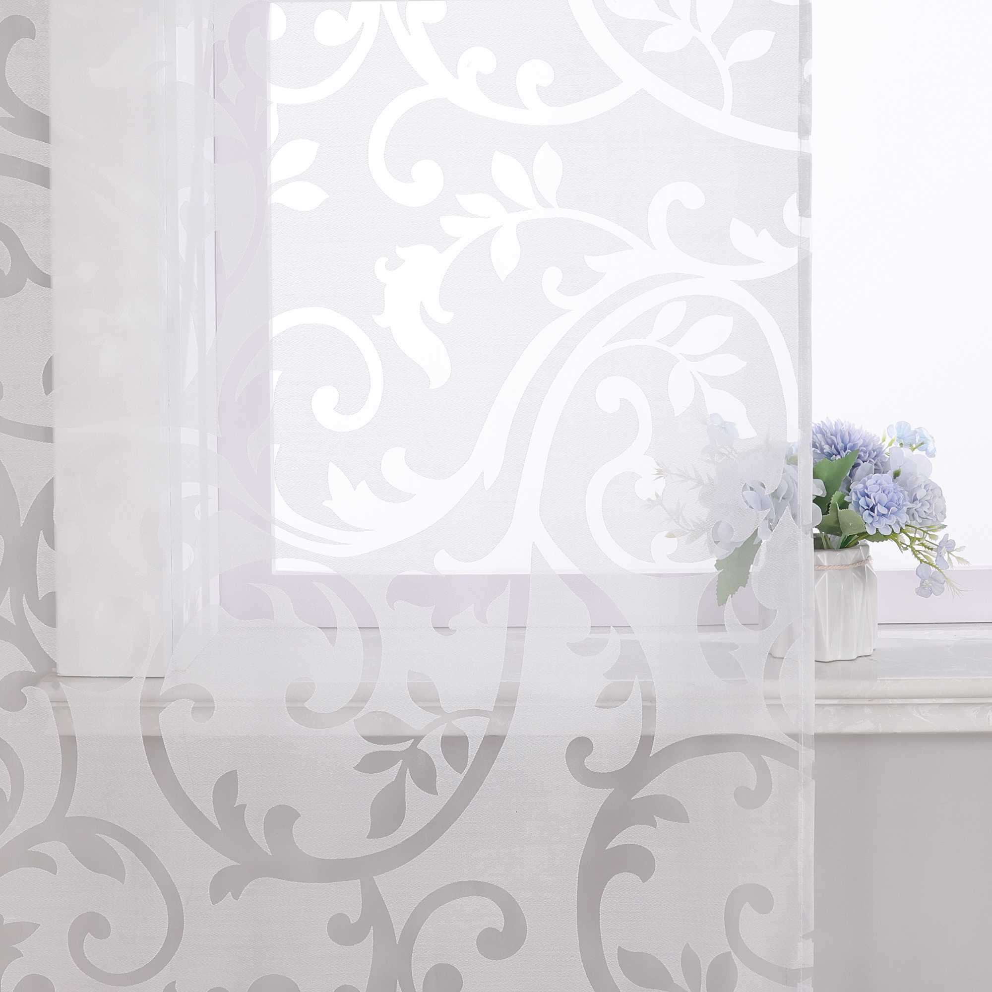 Sliding Panel Curtains Burnout Fabric Panel Curtains with Phoenix-Flower Pattern