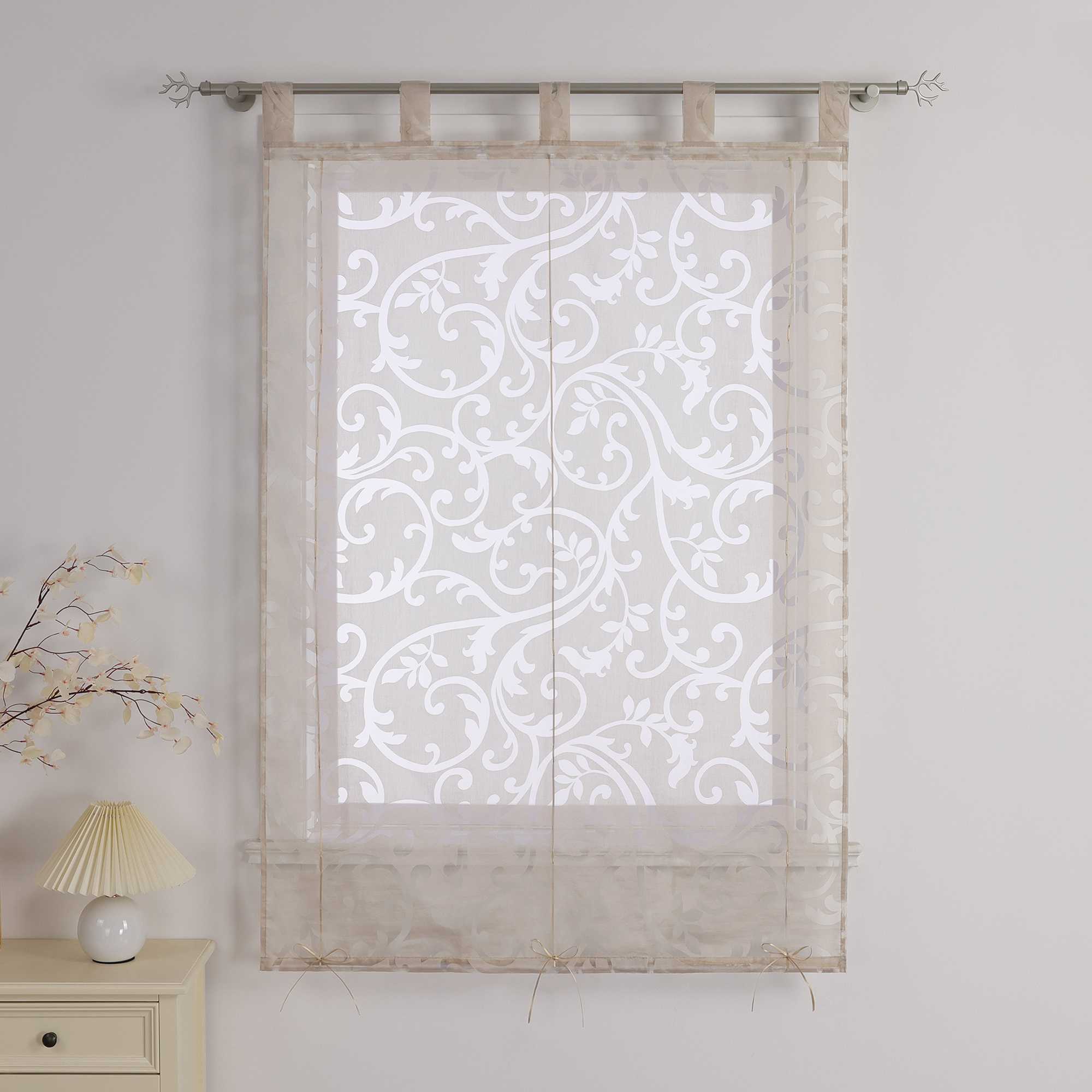 Roman Shade with Floral Pattern Cafe with Tab-Top Hanging 1 Piece
