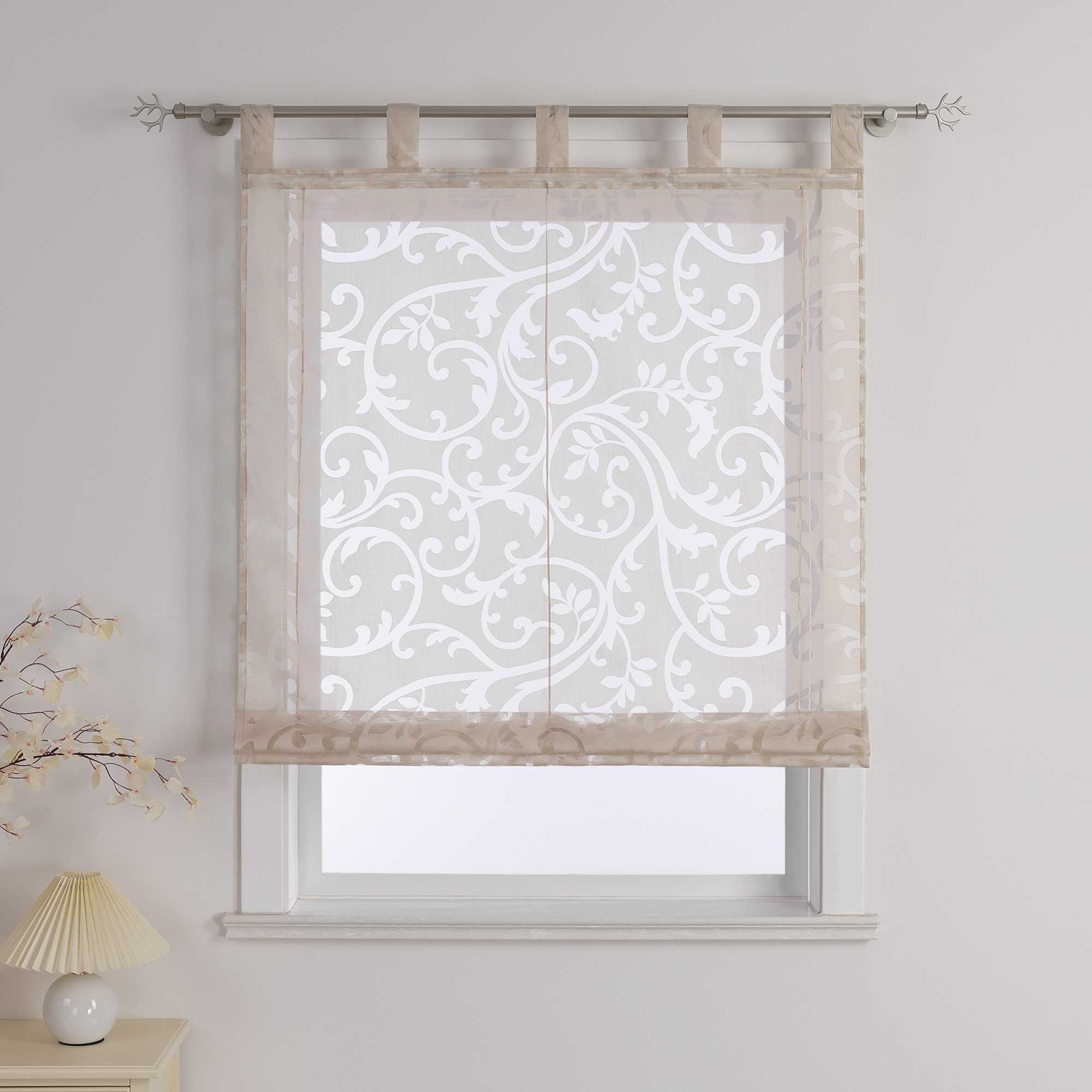 Roman Shade with Floral Pattern Cafe with Tab-Top Hanging 1 Piece