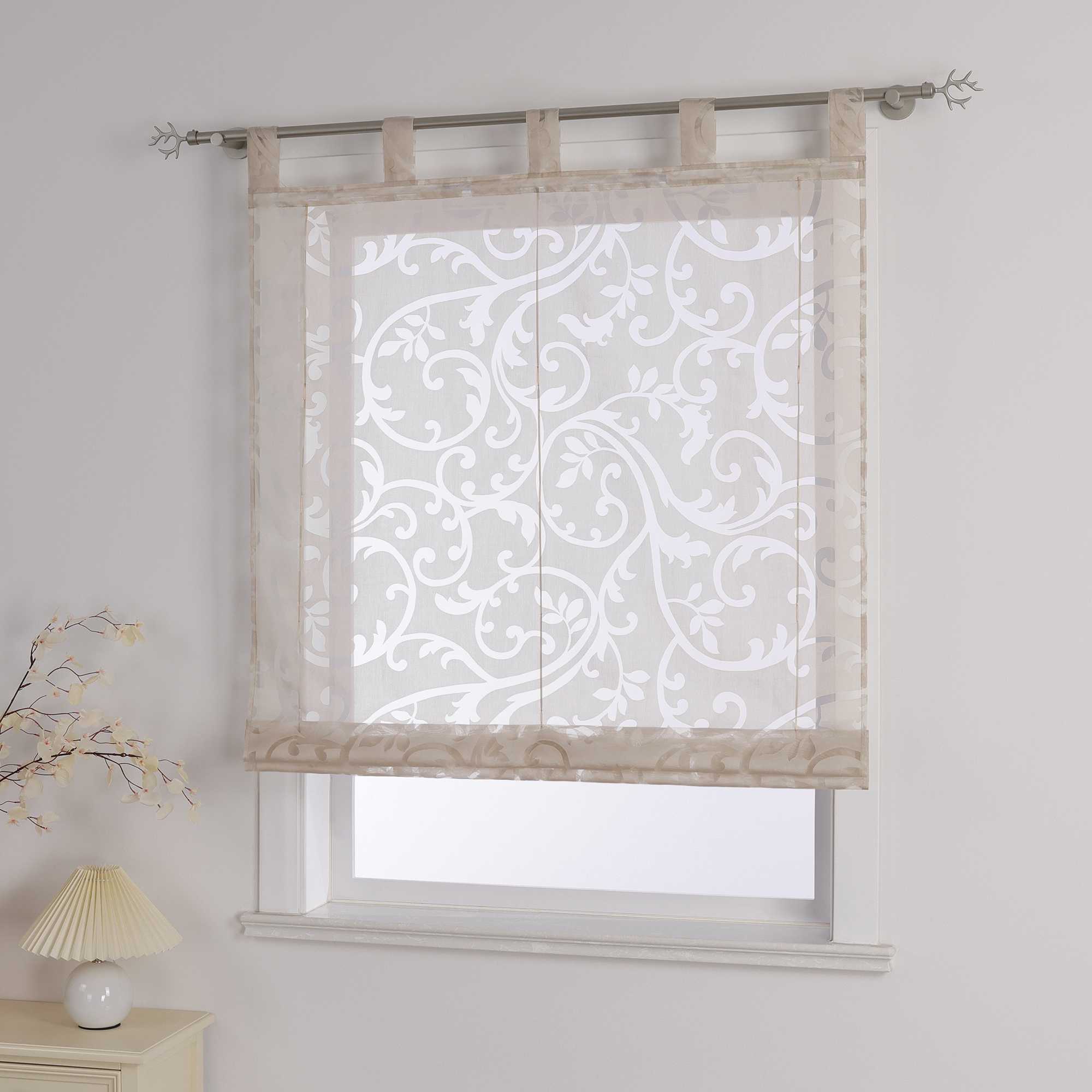 Roman Shade with Floral Pattern Cafe with Tab-Top Hanging 1 Piece