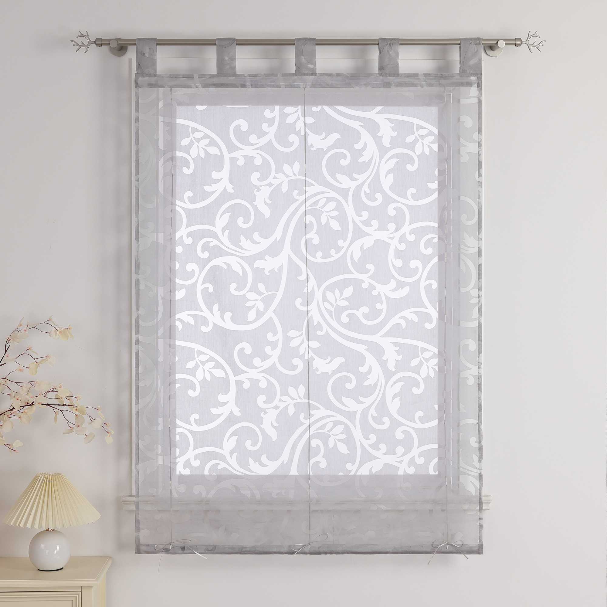 Roman Shade with Floral Pattern Cafe with Tab-Top Hanging 1 Piece