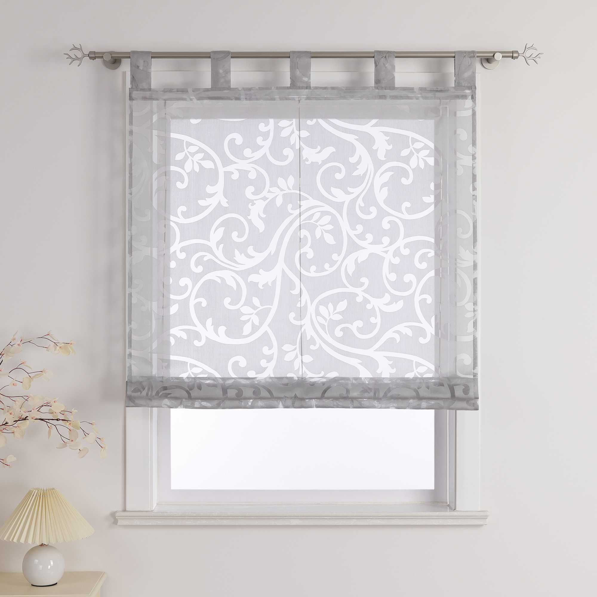 Roman Shade with Floral Pattern Cafe with Tab-Top Hanging 1 Piece