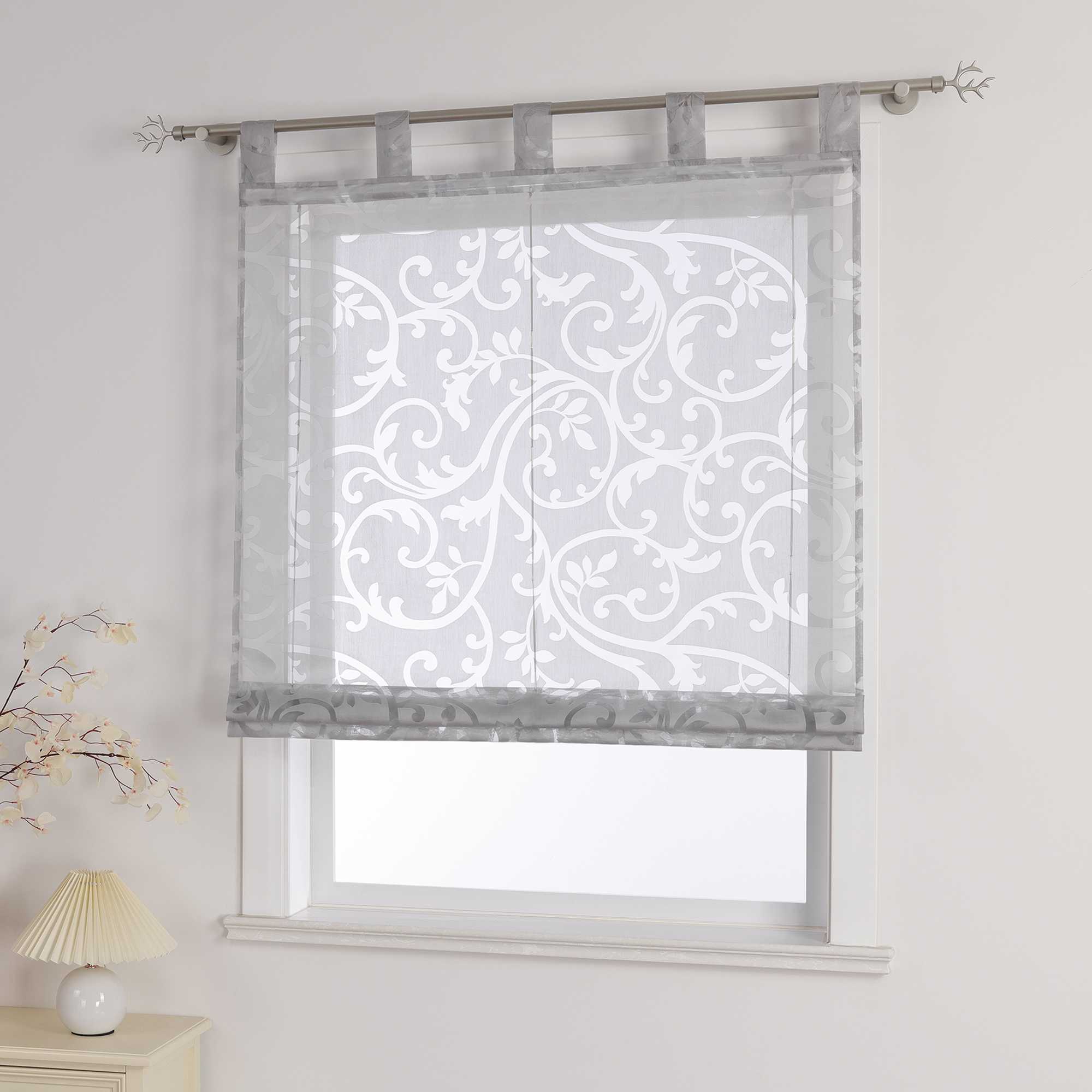 Roman Shade with Floral Pattern Cafe with Tab-Top Hanging 1 Piece
