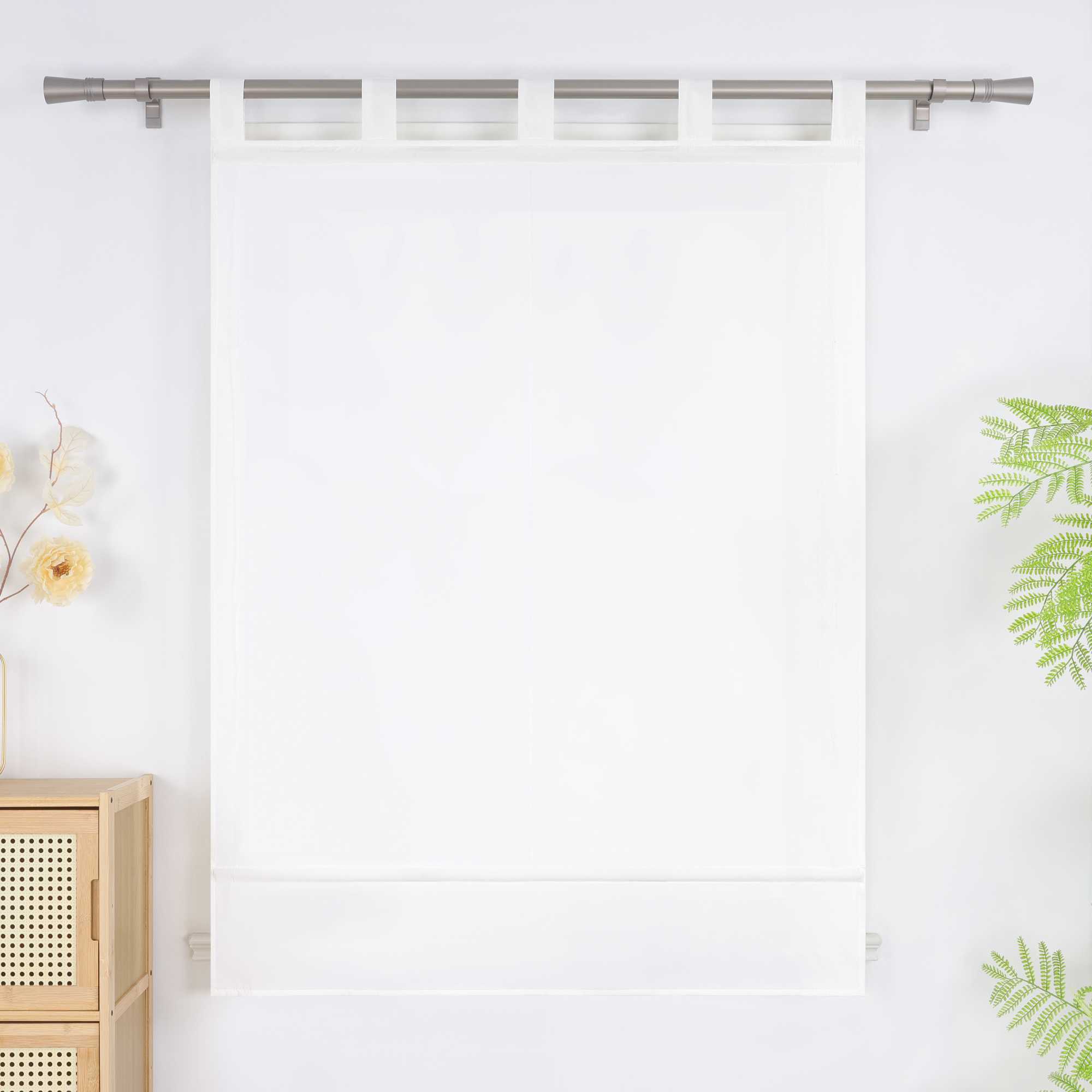 Roman Shade in Solid Color with Tab Tops - White, W x H 60 x 140cm