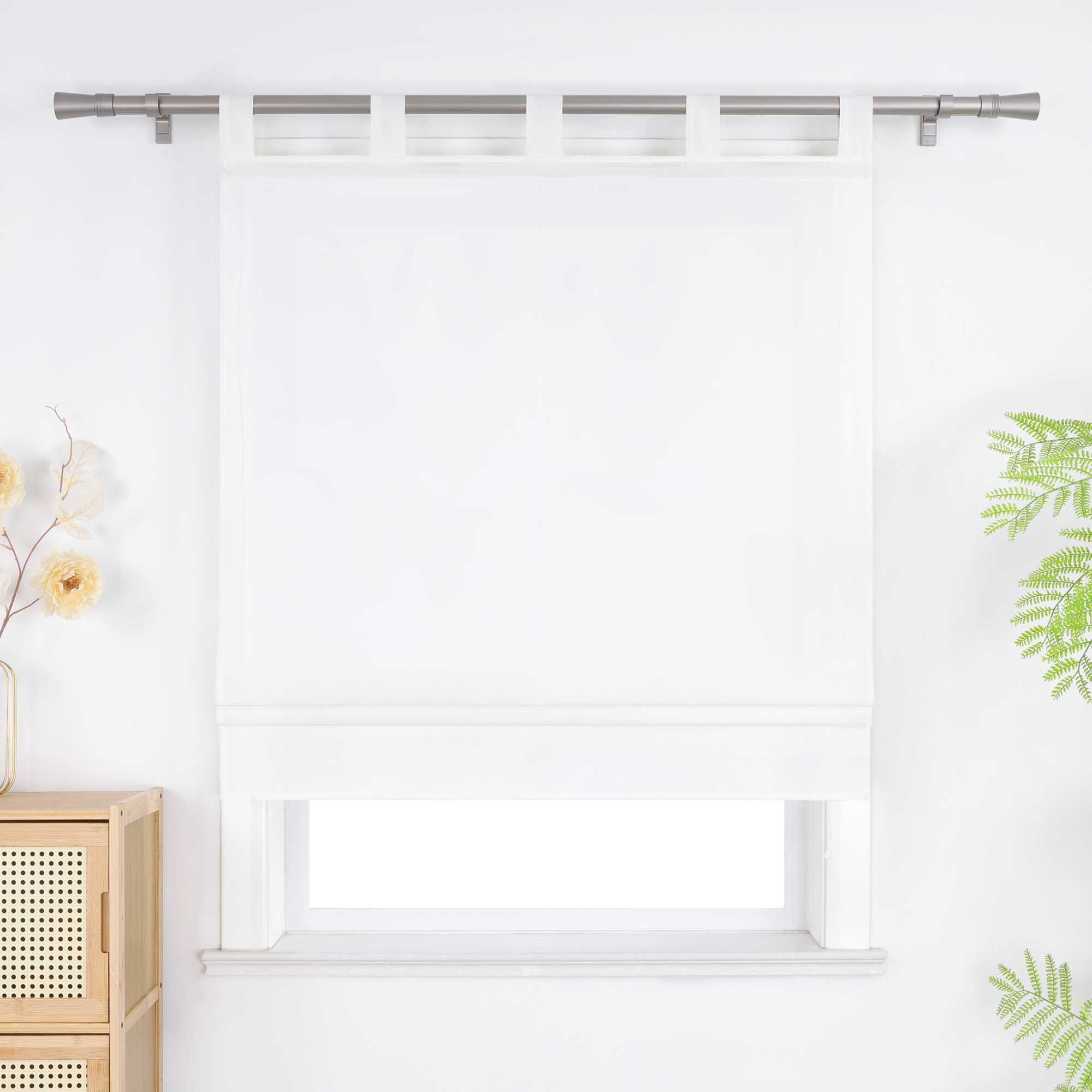 Roman Shade in Solid Color with Tab Tops - White, W x H 80 x 140cm