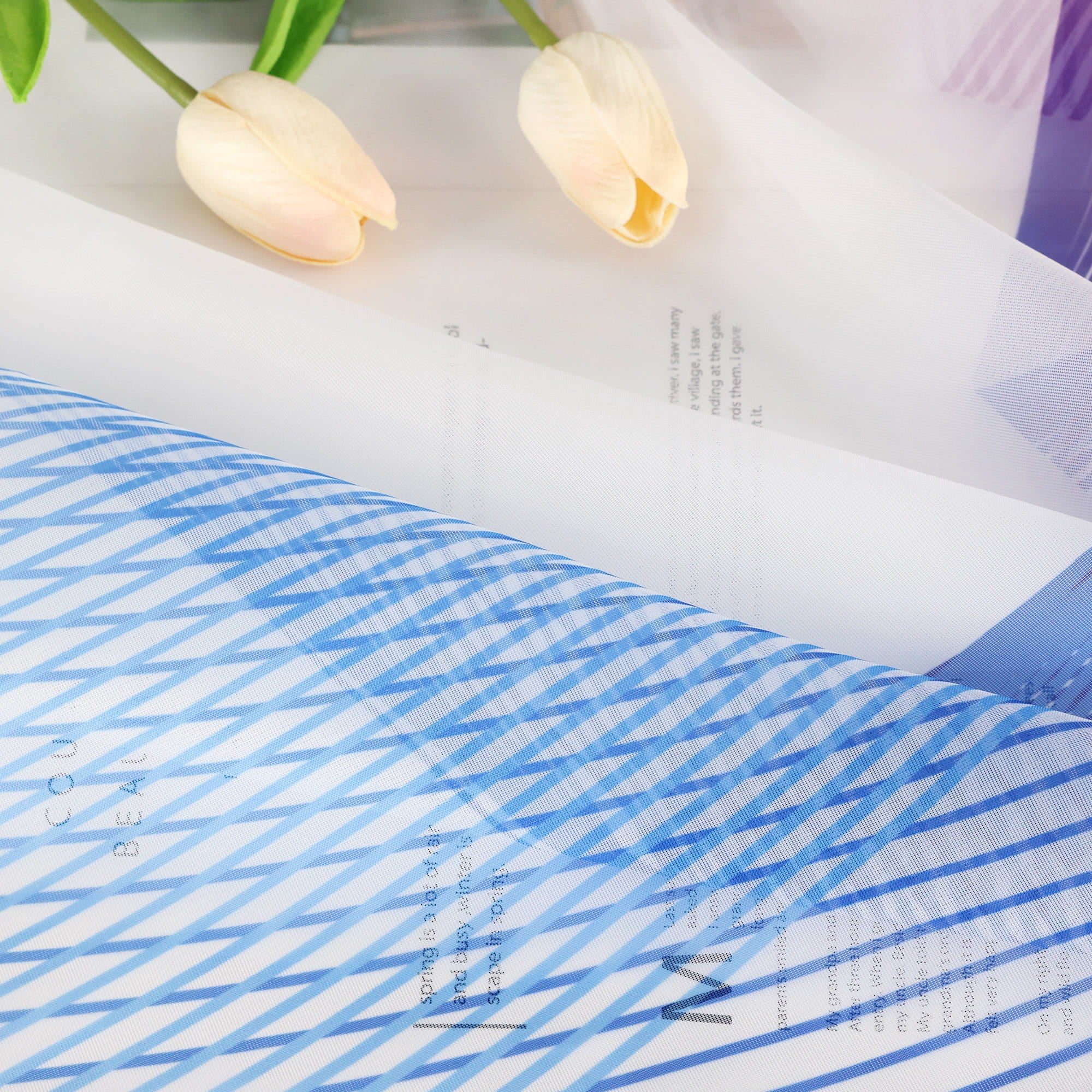 Sliding Panel Curtain Semi-Sheer with Gradient and Wave Pattern Polyester with Tab Tops 2 Pieces