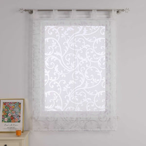 Roman Shade with Floral Pattern Cafe with Tab-Top Hanging 1 Piece - White, W x H 80 x 150cm