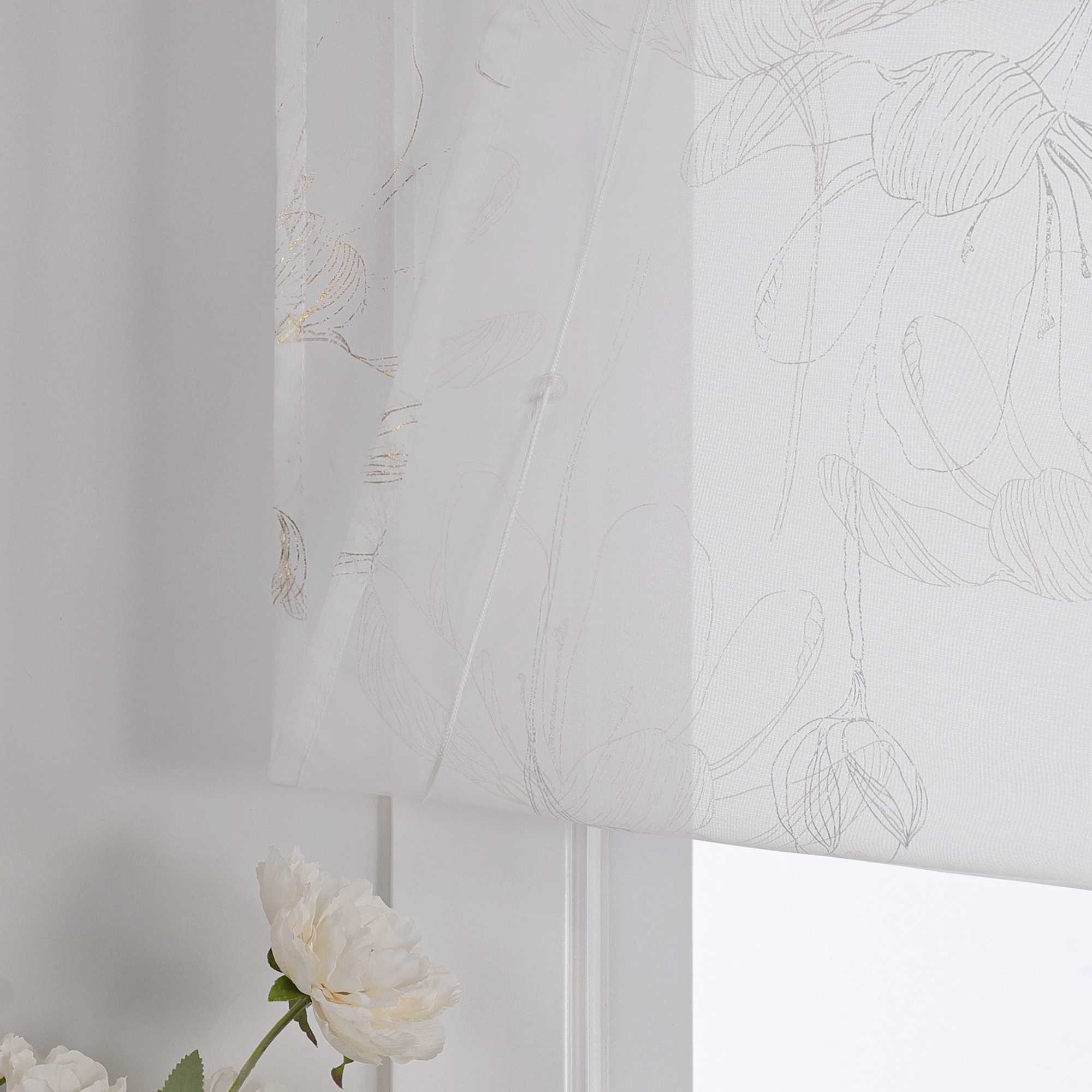 Roman Shade with Lotus Pattern and Hook-and-Loop Tape - Silver, W x H 80 x 140cm