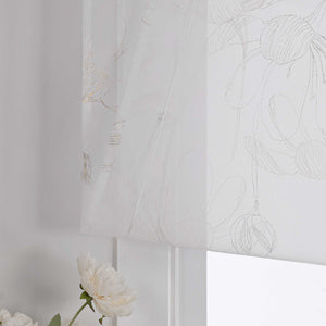 Roman Shade with Lotus Pattern and Hook-and-Loop Tape - Silver, W x H 80 x 140cm