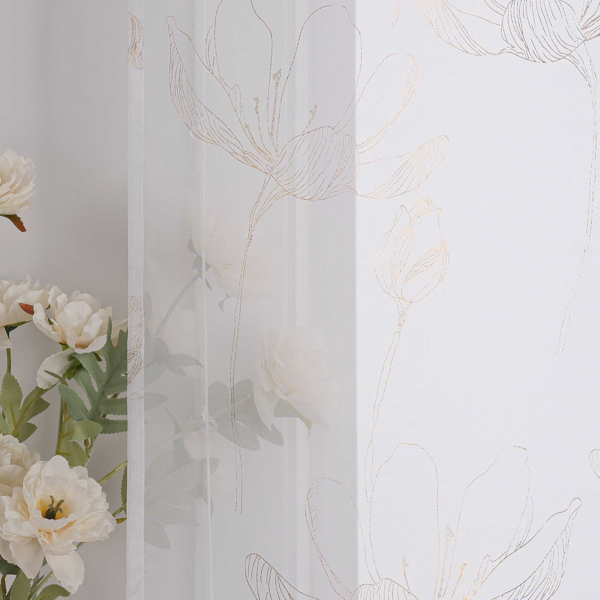 Roman Shade with Lotus Pattern and Hook-and-Loop Tape - Silver, W x H 100 x 140cm