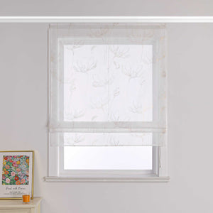 Roman Shade with Lotus Pattern and Hook-and-Loop Tape - Gold, W x H 80 x 140cm