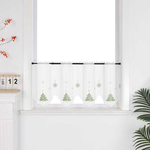 Cafe Curtain with Fir Tree & Snowflakes Christmas - Green, polyester