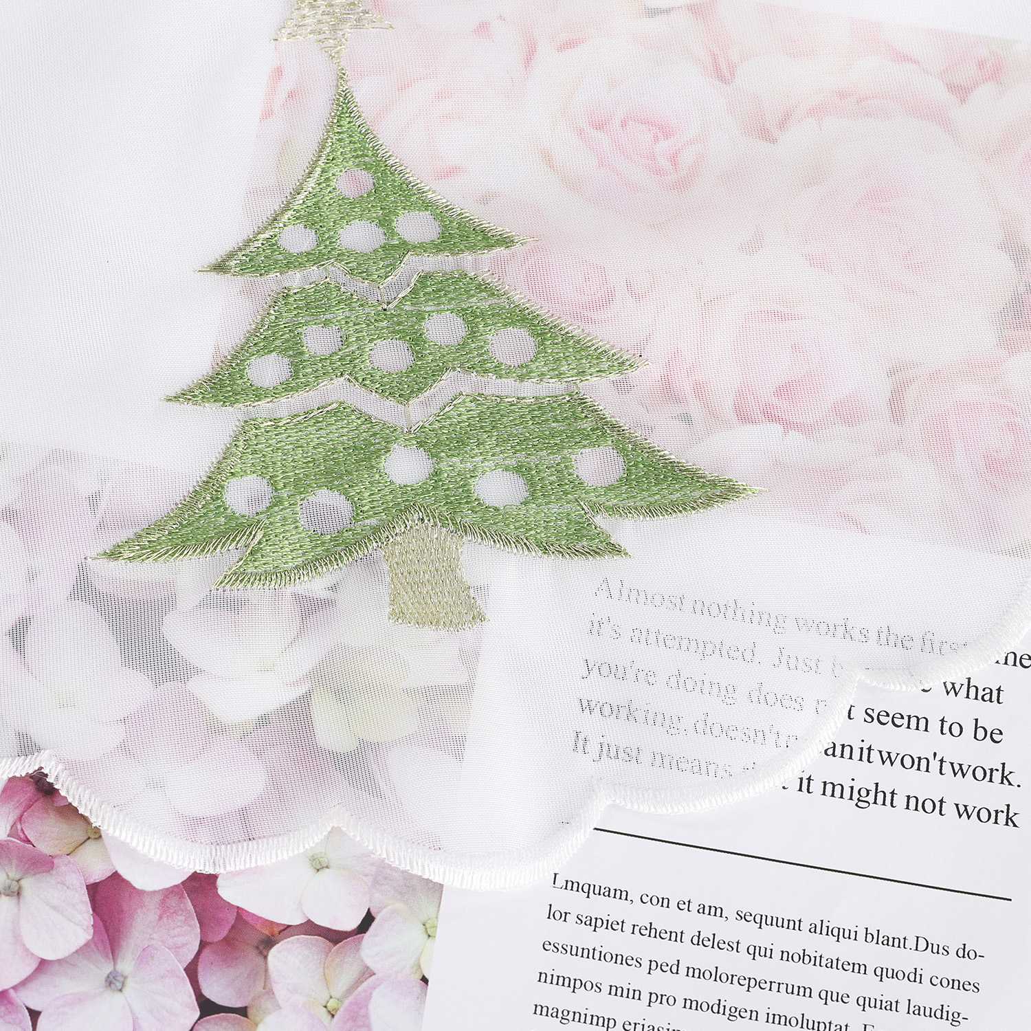 Cafe Curtain with Fir Tree & Snowflakes Christmas - Green, polyester