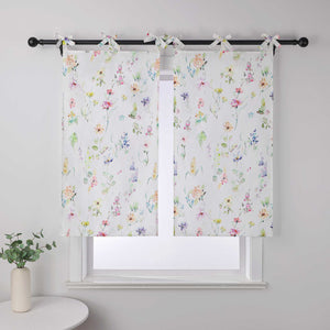 Cafe Curtain with Floral Patterns and Bows 1 Piece - White, W x H 60 x 90cm