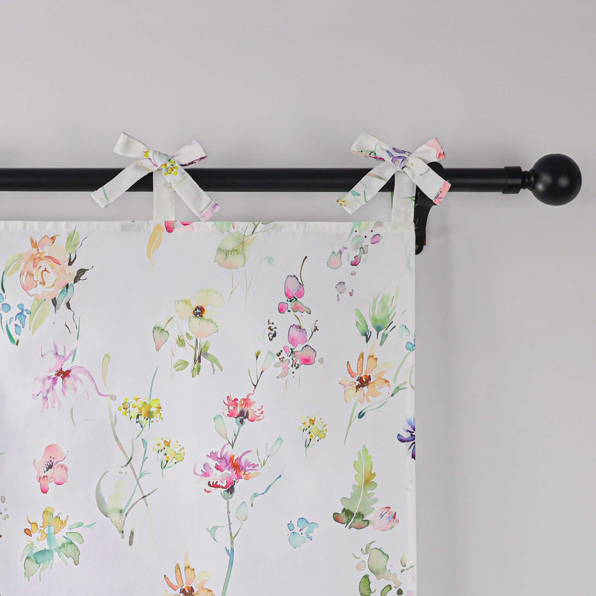 Cafe Curtain with Floral Patterns and Bows 1 Piece - White, W x H 80 x 120cm