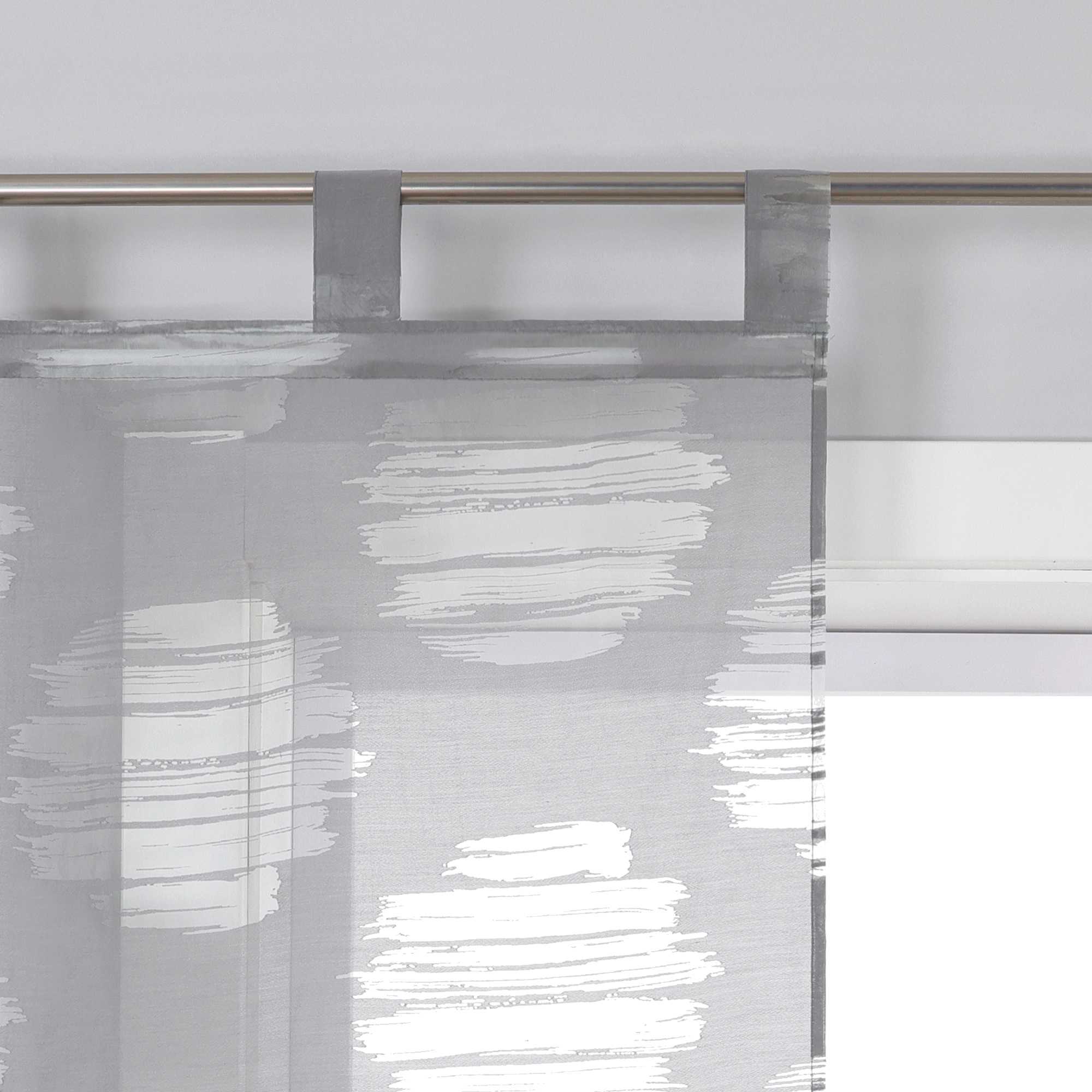 Curtain with Wavy Circle Pattern - Tab-Top Hanging Set of 2 - White, W x H 57 x 245cm