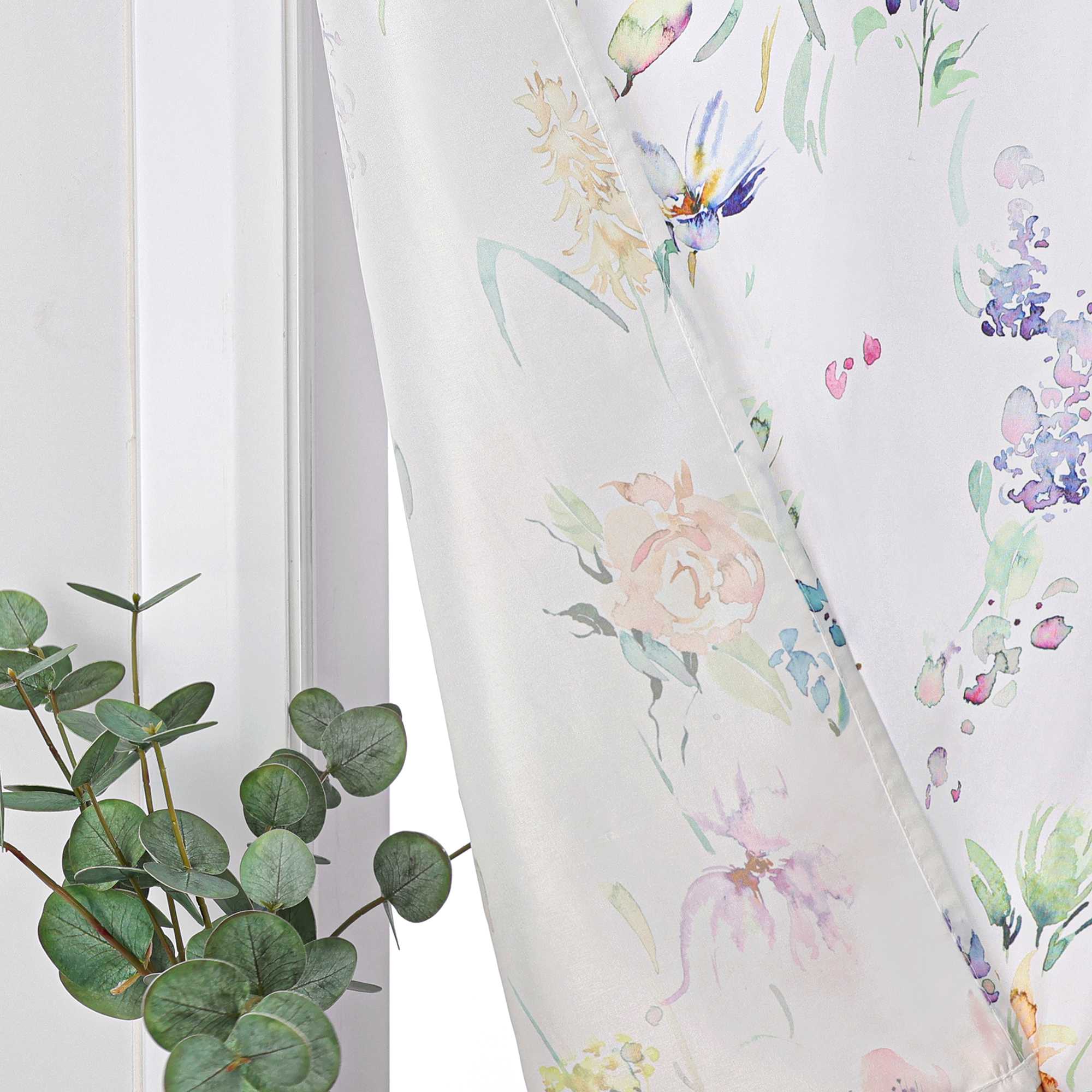 Cafe Curtain with Floral Patterns and Bows 1 Piece - White, W x H 80 x 150cm