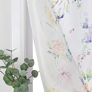 Cafe Curtain with Floral Patterns and Bows 1 Piece - White, W x H 80 x 150cm
